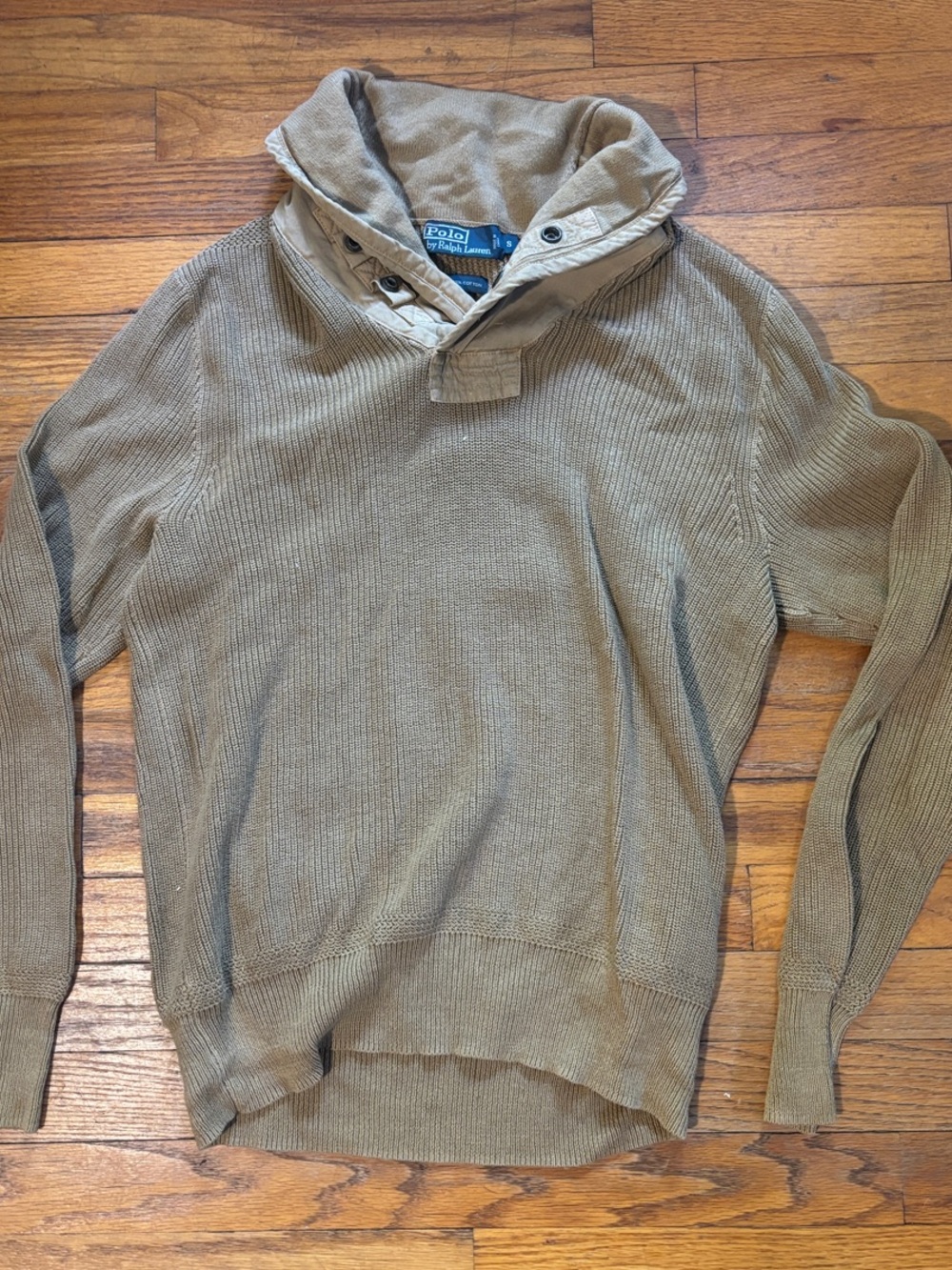 Polo by Ralph Lauren vintage tan Ribbed Turn down snap collar Sweater